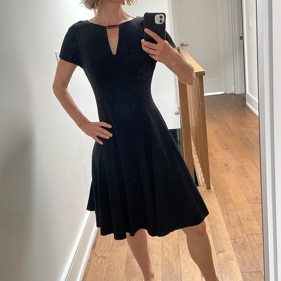 Anne Klein black career classic office shortsleeve A line flare dress, size 2 - Picture 6 of 12